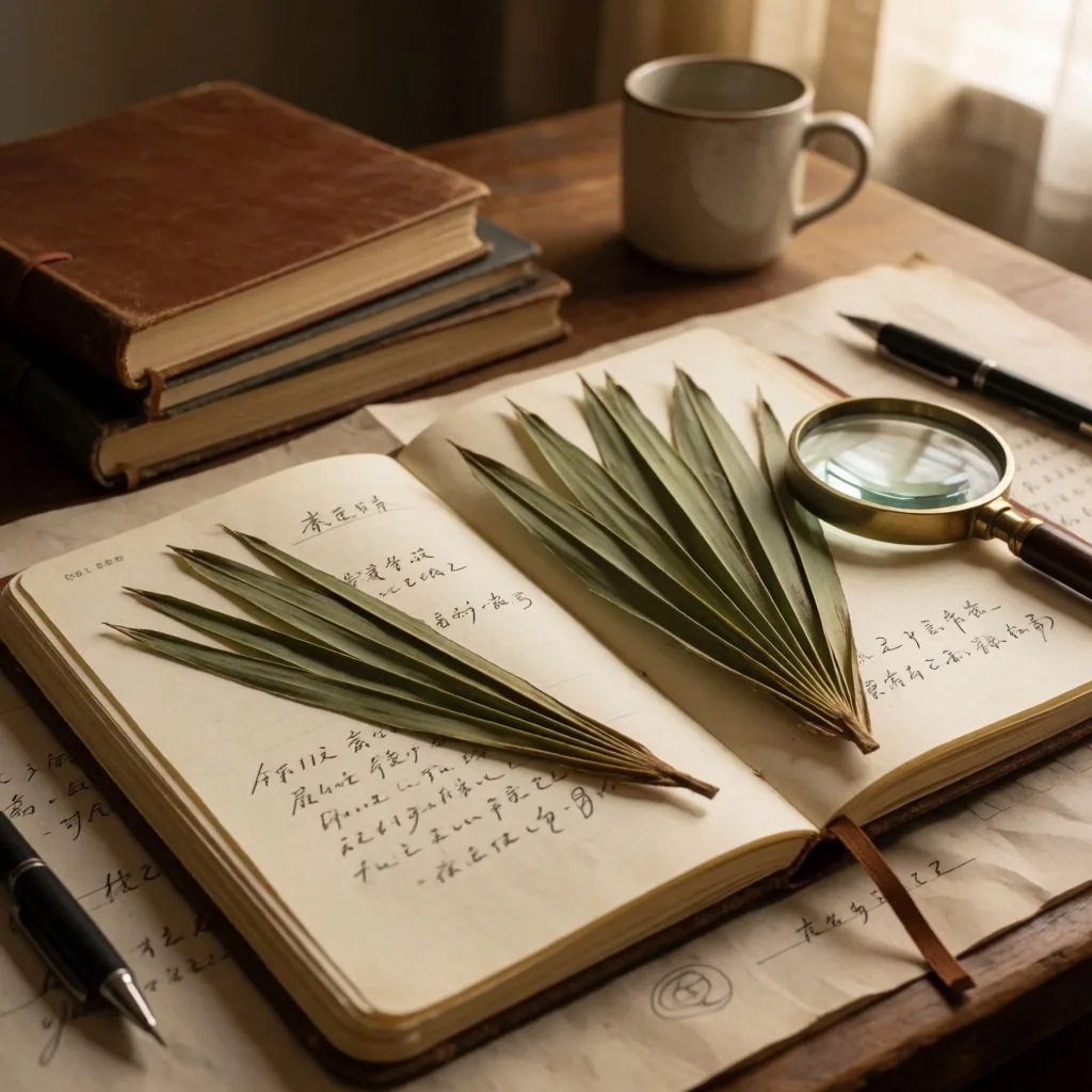 Desk with field notebooks and natural specimens