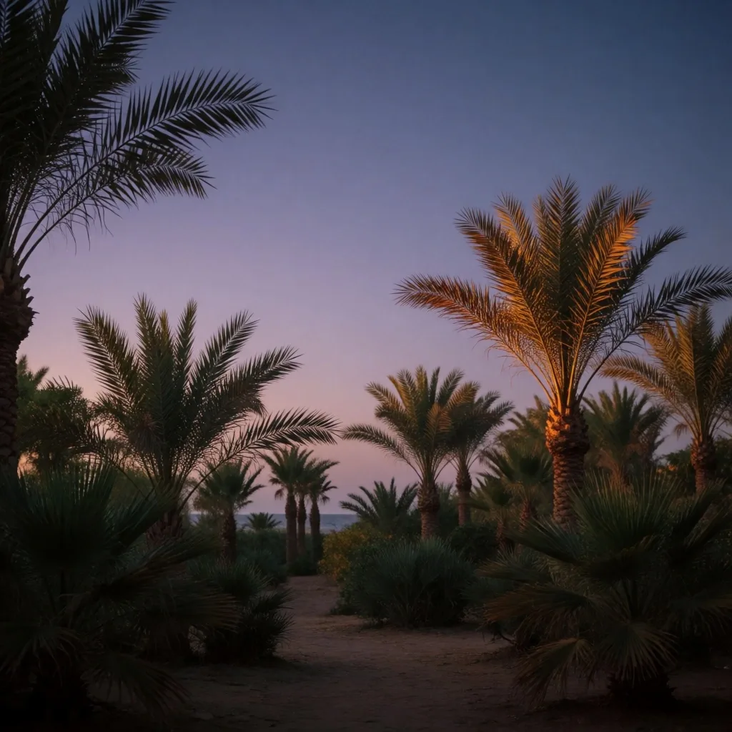 Palm grove at twilight in Egypt
