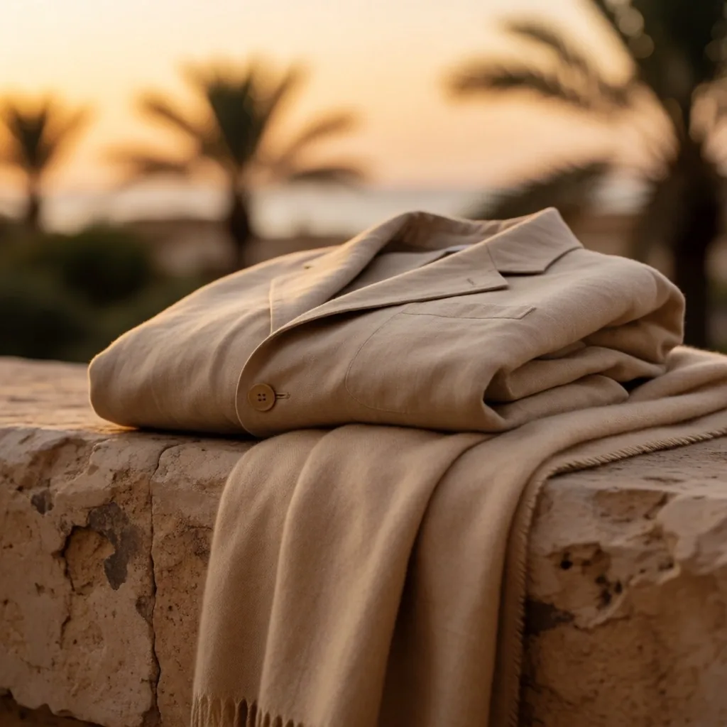 Evening layers on a stone ledge at dusk