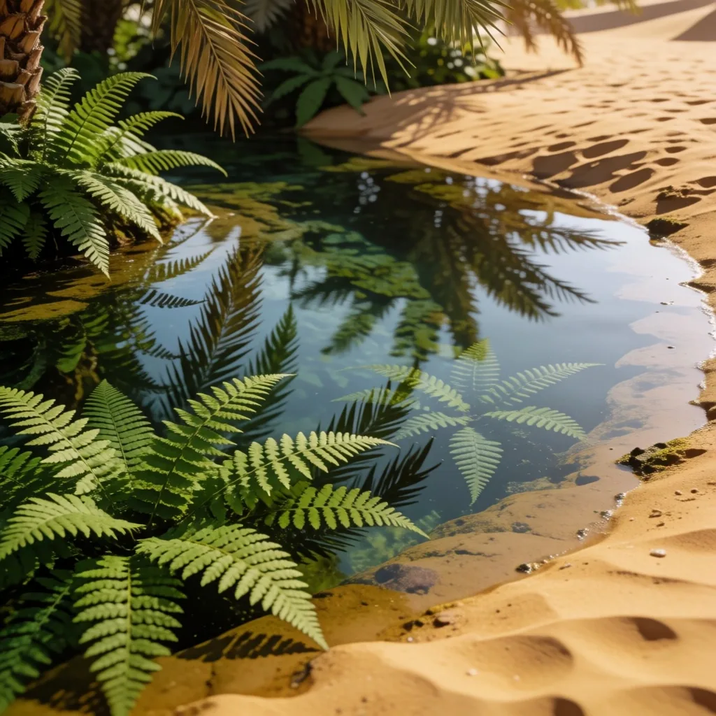 Desert oasis spring surrounded by palms