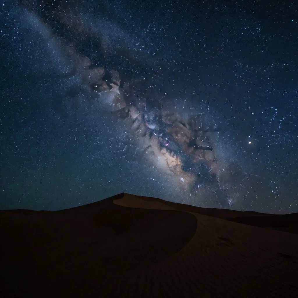 Milky Way over desert dunes at night
