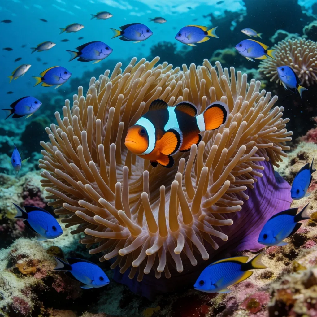 Underwater coral reef with schools of fish
