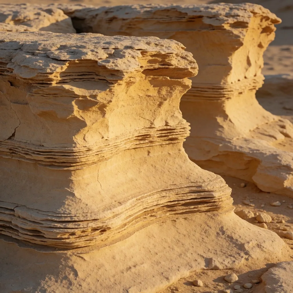 Weathered limestone formation with geological layers