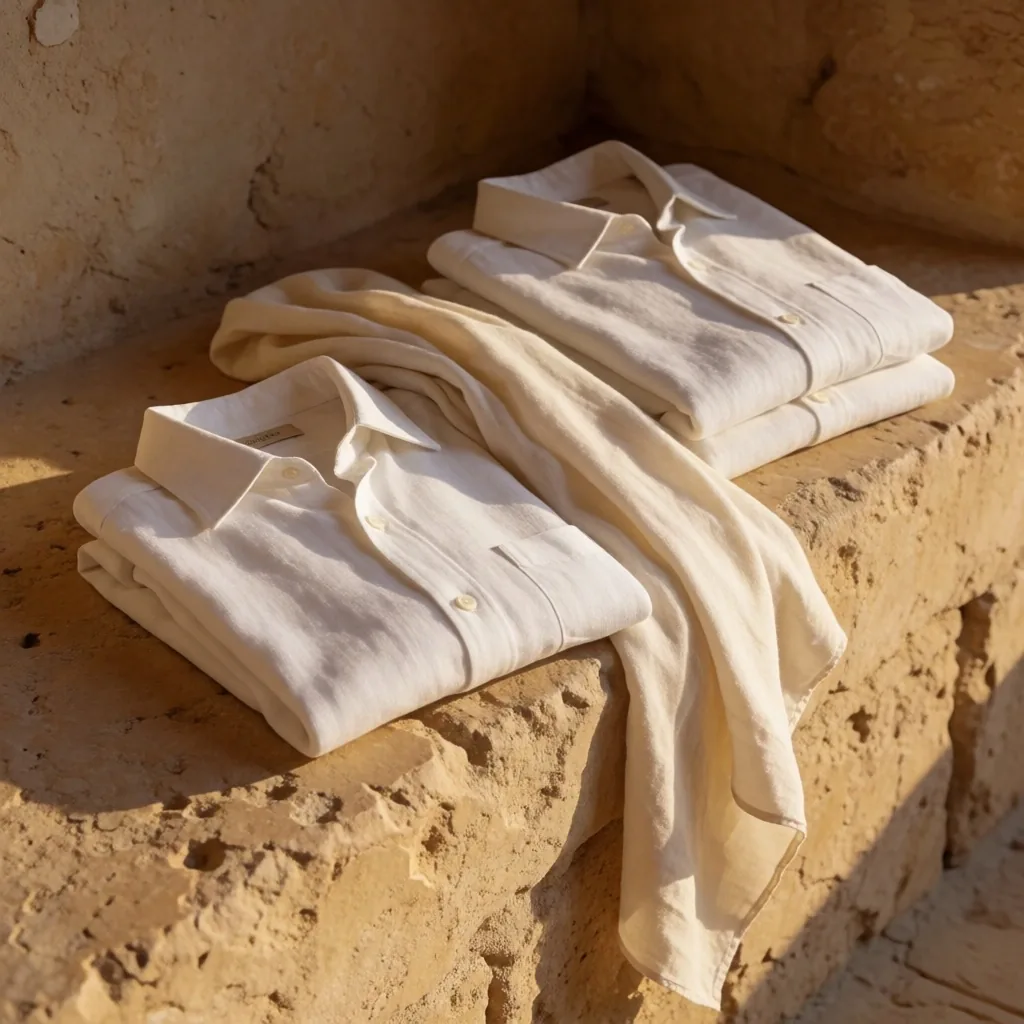 Linen clothing and scarf on stone surface