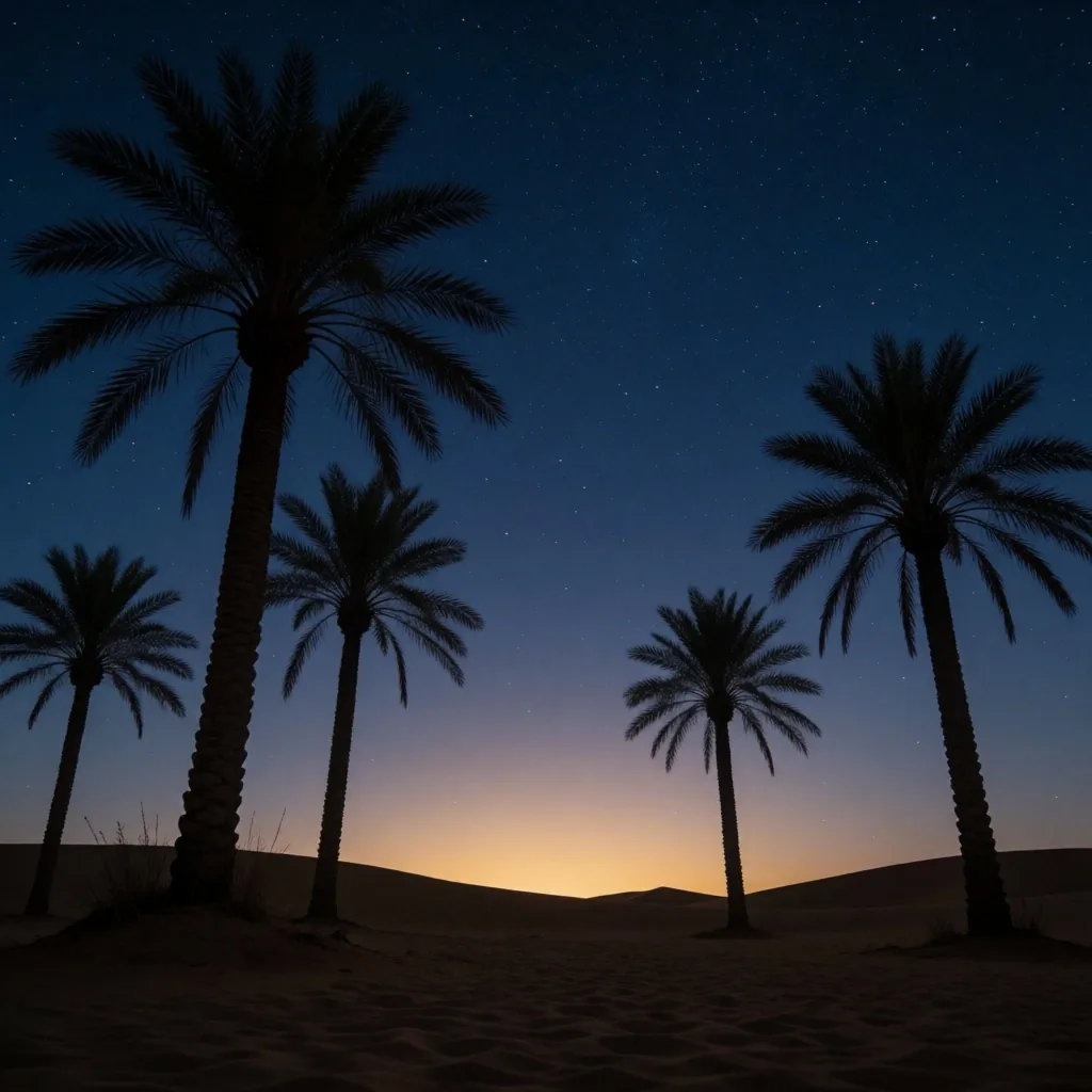 Palm trees under a starlit desert sky